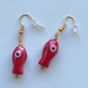 Handmade Swedish Fish Earrings GOLD STAINLESS STEEL Boho Cottage Novelty Jewelry